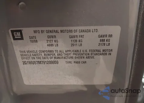 2009 Chevrolet Impala Ltz from USA, damaged, VIN 2G1WU57M791209959